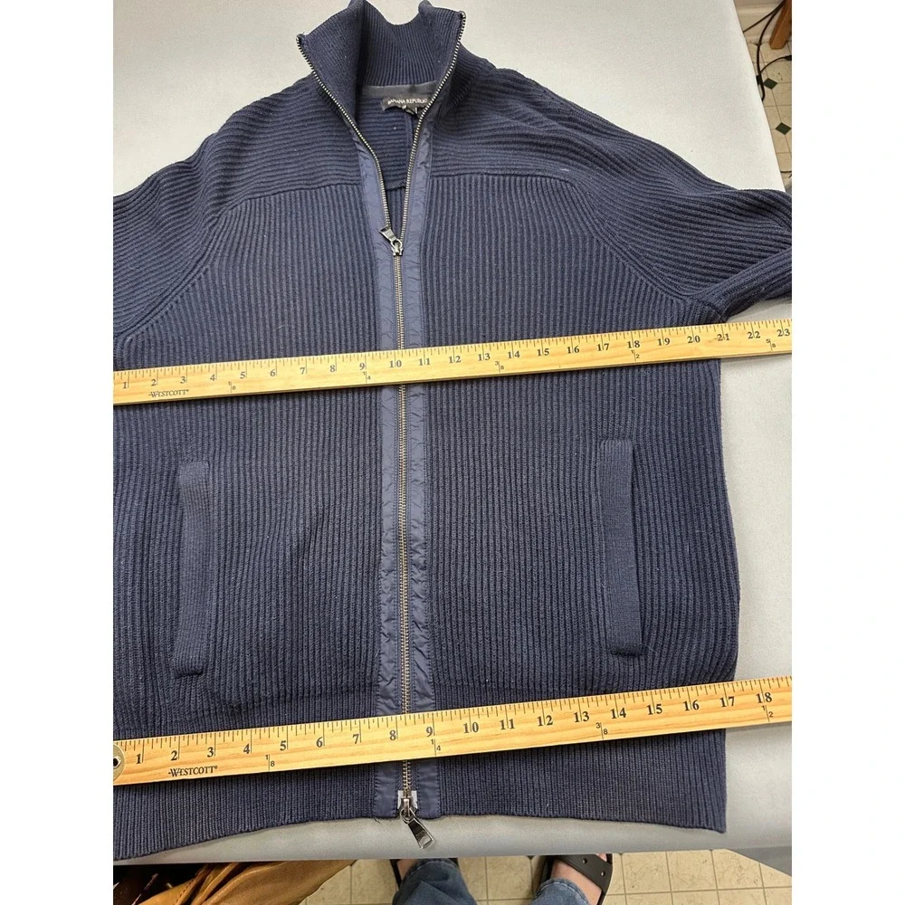 Banana Republic Mens Navy Blue Ribbed Full Zip Mock Neck Cardigan Sweater Large